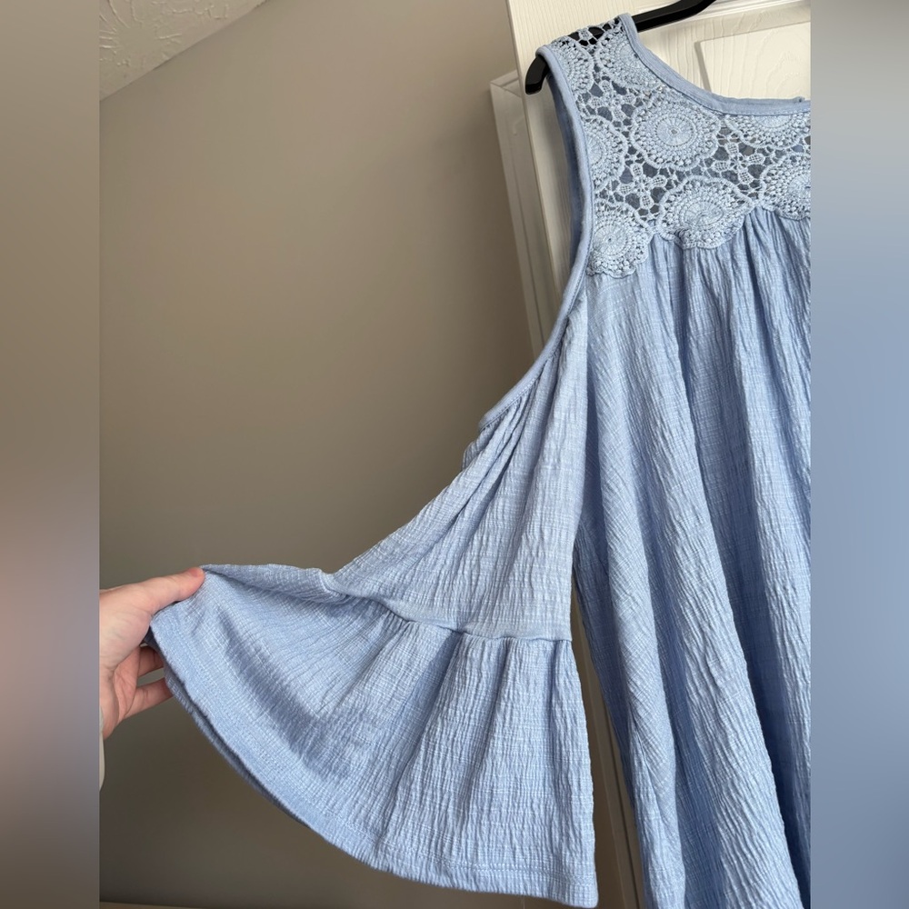 Time and Tru Light Blue Lace Blouse - Picture 2 of 3